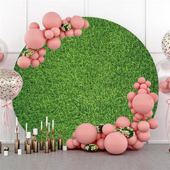 Aperturee Solid Green Grass Themed Circle Baby Shower Backdrop