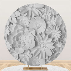 Aperturee - Solid White Paper Flower Round Backdrop For Birthday