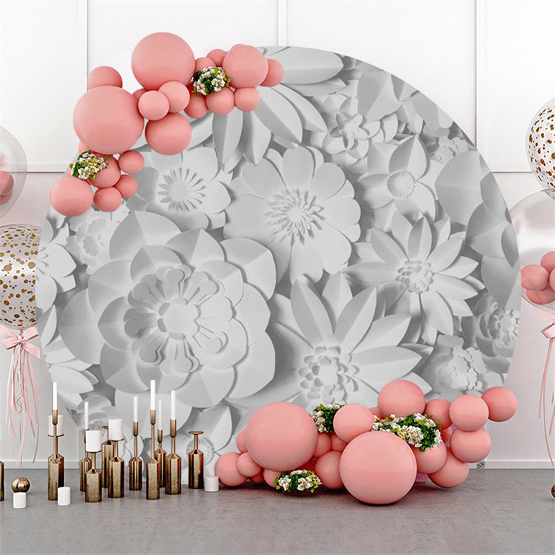 Aperturee - Solid White Paper Flower Round Backdrop For Birthday