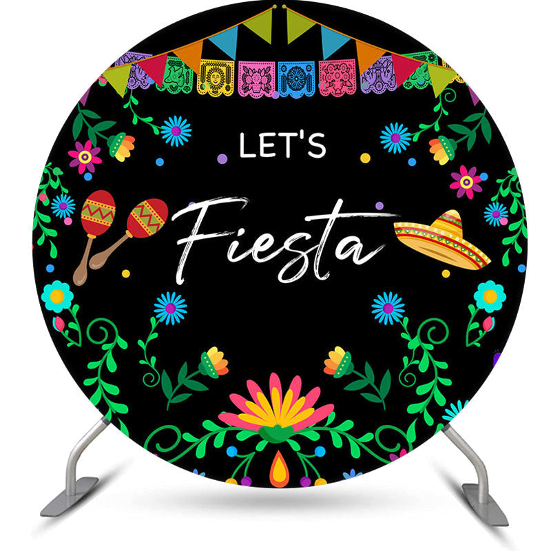 Aperturee - Sombrero Flower Maraca Round Mexican Fiesta Backdrop