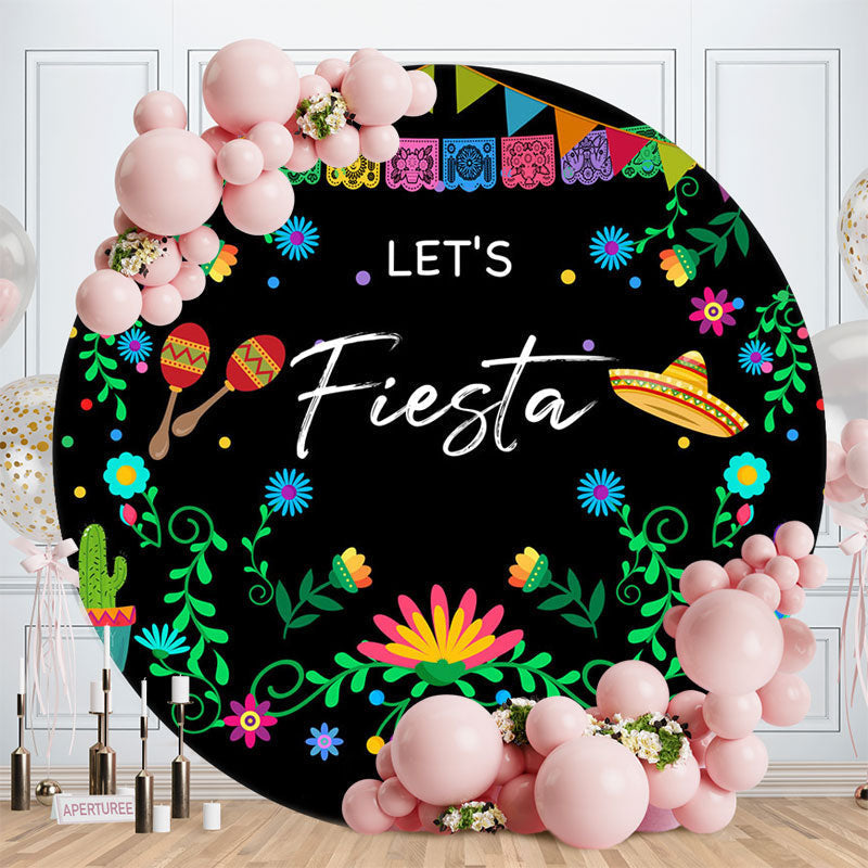 Aperturee - Sombrero Flower Maraca Round Mexican Fiesta Backdrop