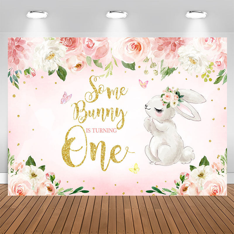 Aperturee - Some Bunny Is Turning One Birthday Party Theme Backdrop