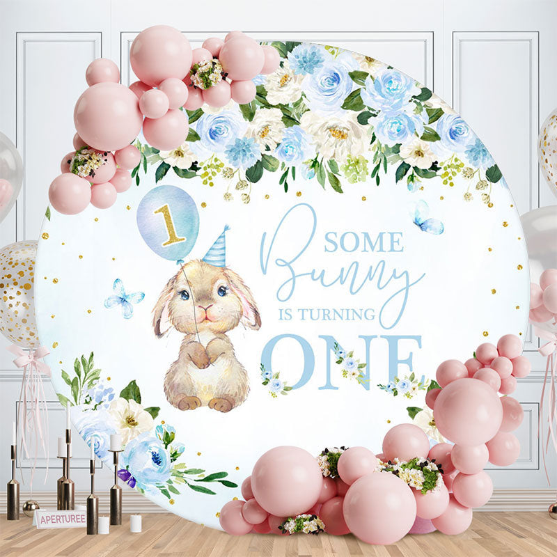 Aperturee - Some Bunny Is Turning One Flower Birthday Backdrop