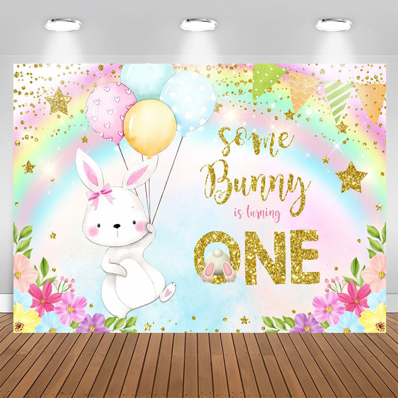 Aperturee - Some Bunny Turning One Rainbow 1st Birthday Backdrop