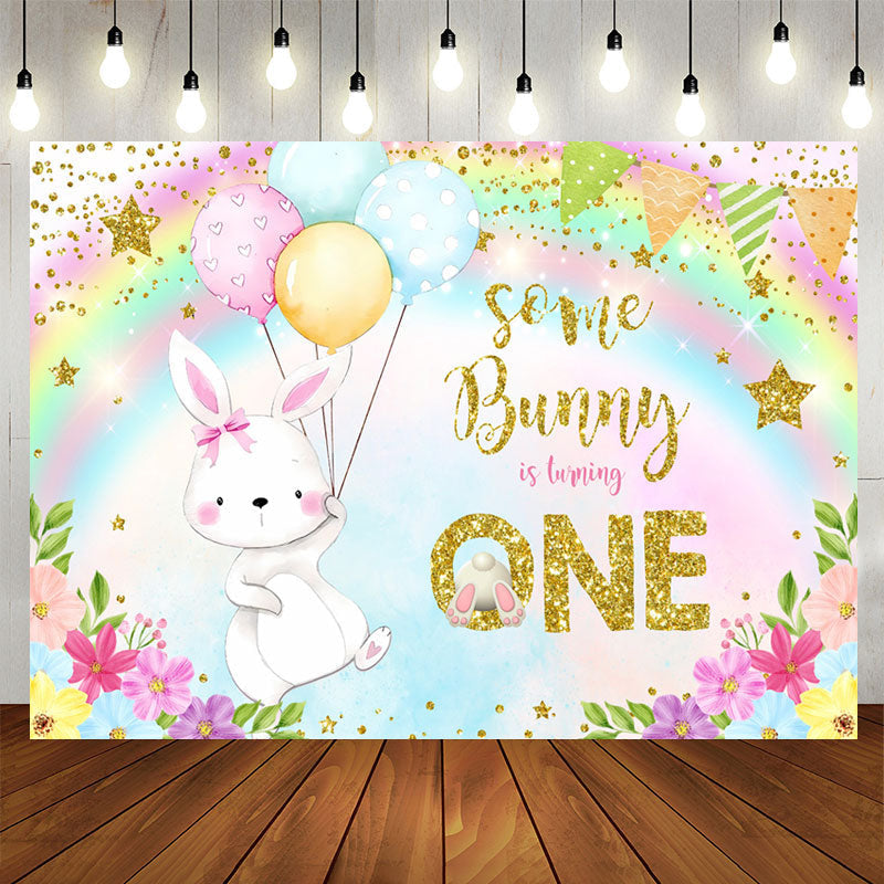 Aperturee - Some Bunny Turning One Rainbow 1st Birthday Backdrop