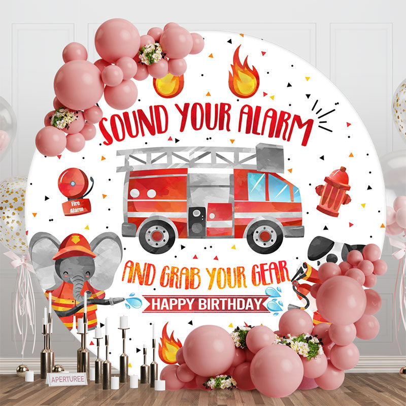 Aperturee - Sound Your Alarm Truck Round Happy Birthday Backdrop