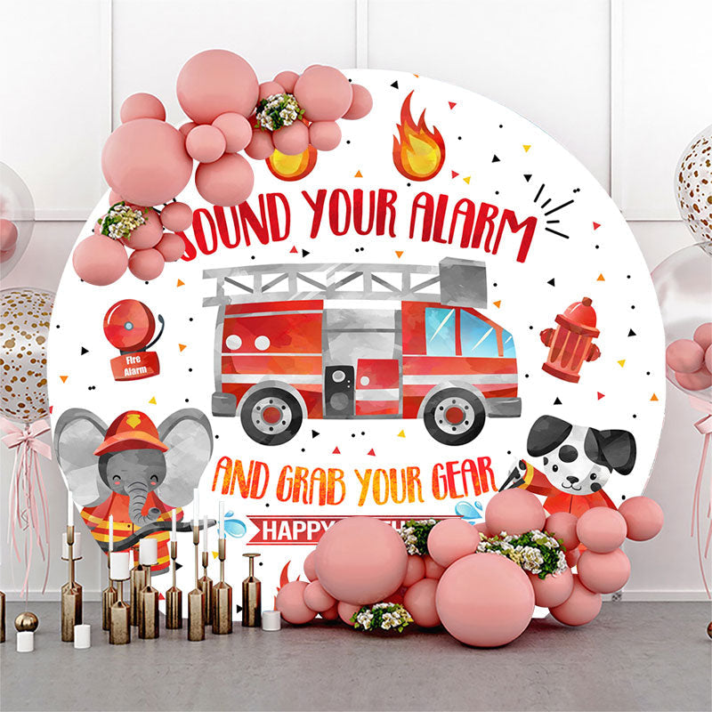 Aperturee - Sound Your Alarm Truck Round Happy Birthday Backdrop