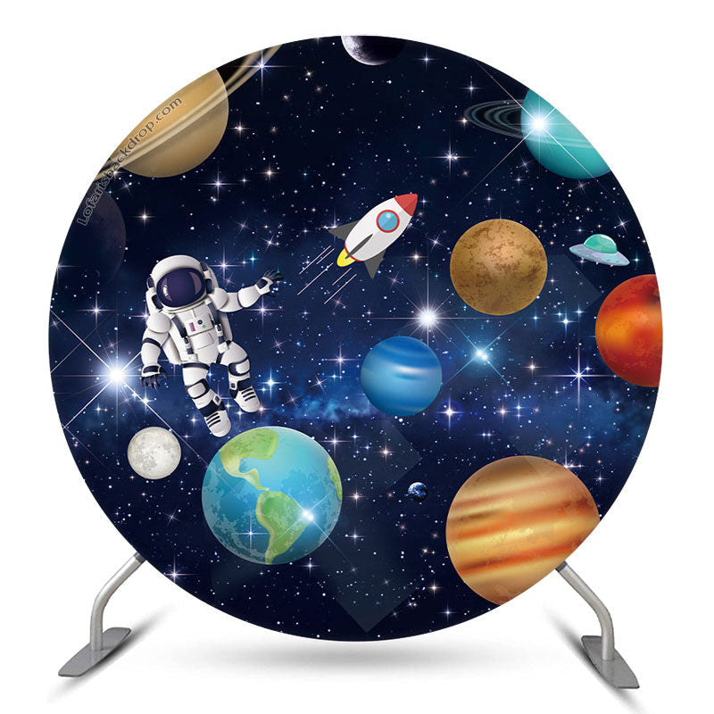 Aperturee Space Astronaut Birthday Round Backdrop For Boy