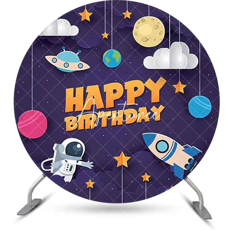 Aperturee - Space Craft Planet Star Moon Round Birthday Backdrop