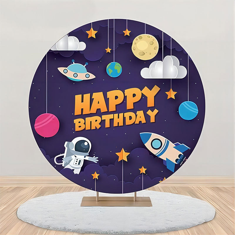 Aperturee - Space Craft Planet Star Moon Round Birthday Backdrop