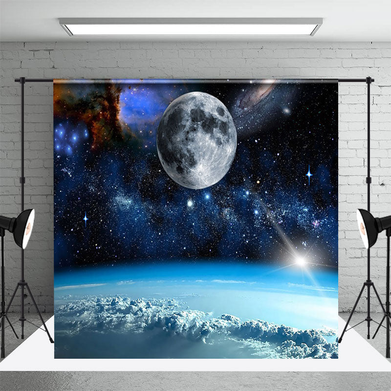 Aperturee - Space Moon Earth Atmosphere Galaxy Photo Backdrop