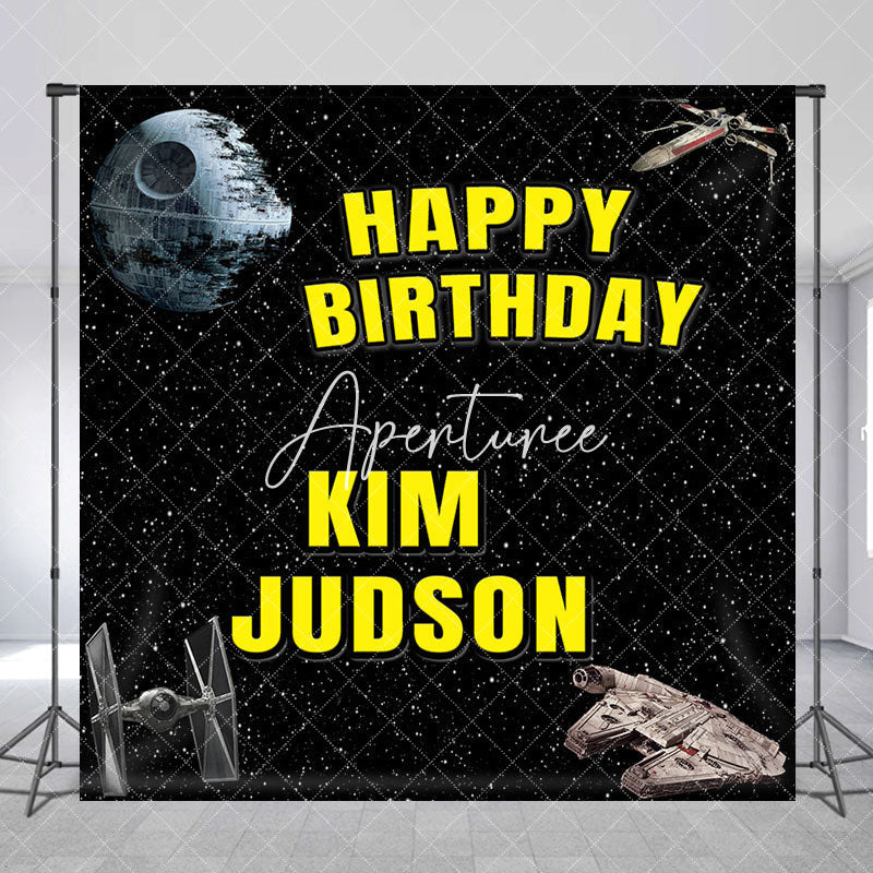 Aperturee - Spaceship Outer Space Personalized Birthday Backdrop