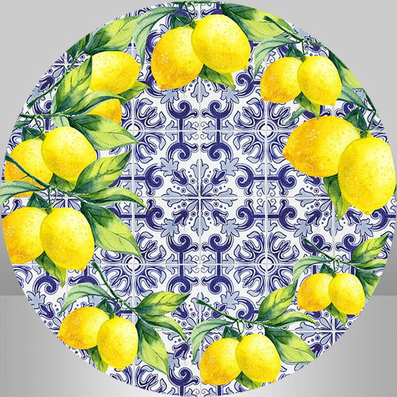 Aperturee - Spanish Porcelain Pattern Lemon Round Birthday Backdrop