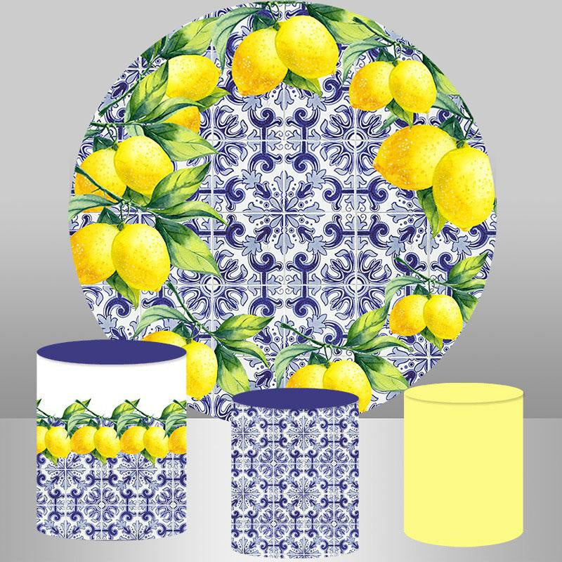 Aperturee Spanish Porcelain Pattern Lemon Round Birthday Backdrop