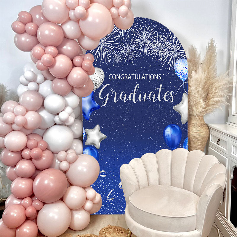 Aperturee - Spark Blue Silver Balloons Graduation Arch Backdrop