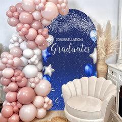 Aperturee - Spark Blue Silver Balloons Graduation Arch Backdrop