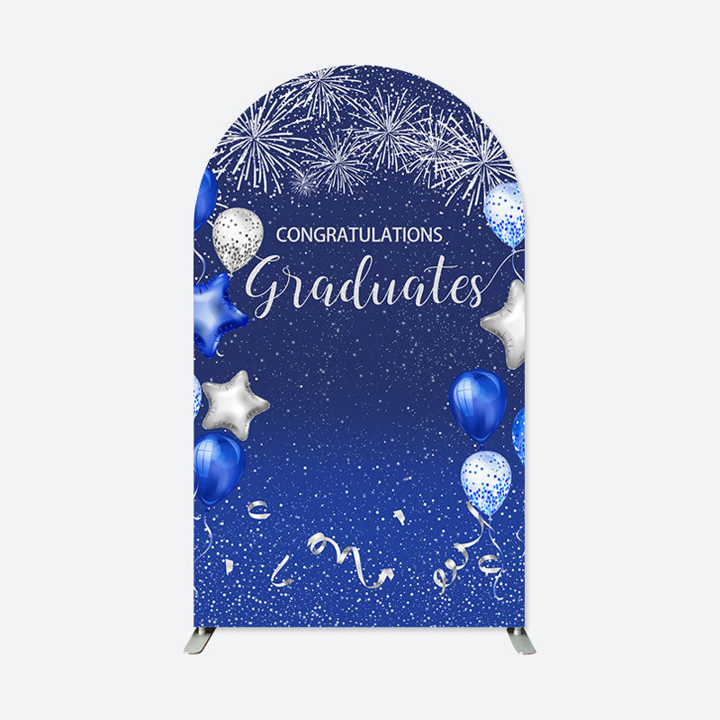 Aperturee - Spark Blue Silver Balloons Graduation Arch Backdrop