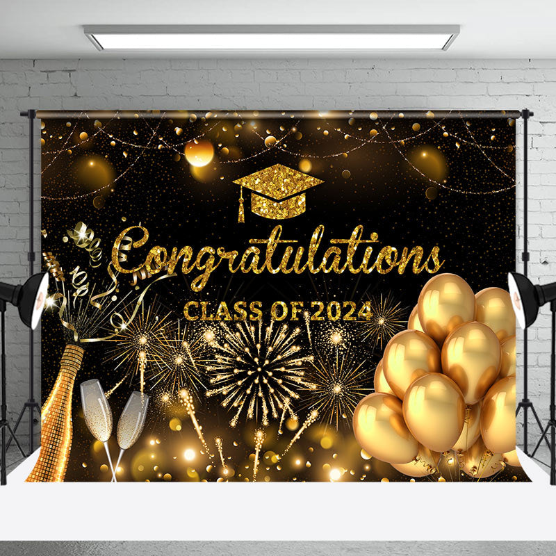 Aperturee - Spark Champagne Bokeh Black Grad Photo Backdrop