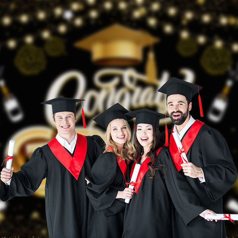 Aperturee - Spark Gold Black Congrats Grad Backdrop For Photo