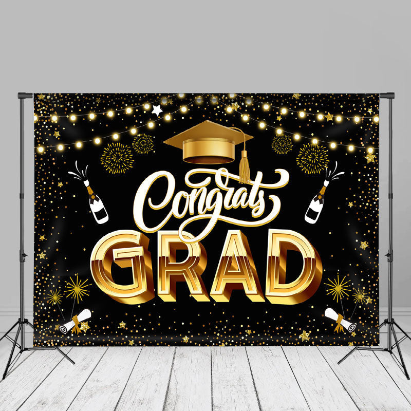 Aperturee - Spark Gold Black Congrats Grad Backdrop For Photo