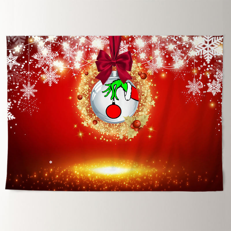 Aperturee - Spark Red Green Hand Balls Snow Christmas Backdrop