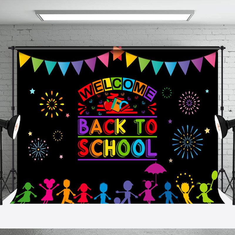 Aperturee - Sparkle Chidren Black Welcome Back To School Backdrop