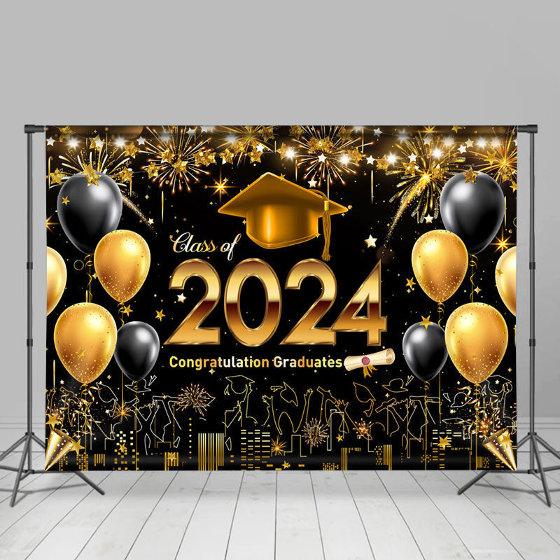 Aperturee - Sparkle Gold Black Balloon City Graduation Backdrop