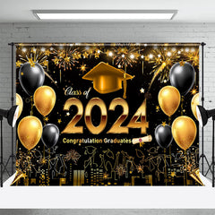 Aperturee - Sparkle Gold Black Balloon City Graduation Backdrop