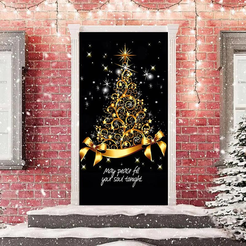 Aperturee - Sparkle Gold Bow Tie Black Christmas Door Cover