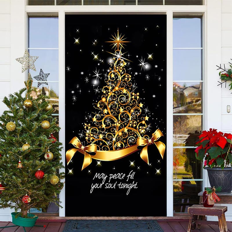 Aperturee - Sparkle Gold Bow Tie Black Christmas Door Cover