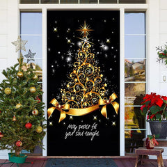 Aperturee - Sparkle Gold Bow Tie Black Christmas Door Cover