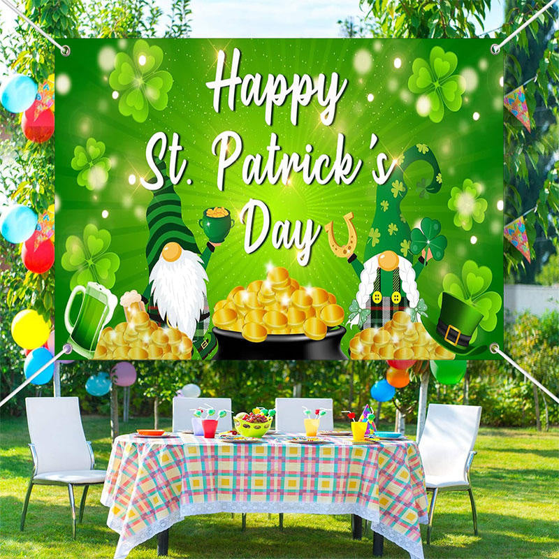 Aperturee - Sparkle Gold Coins Gnomes St Patricks Day Backdrop