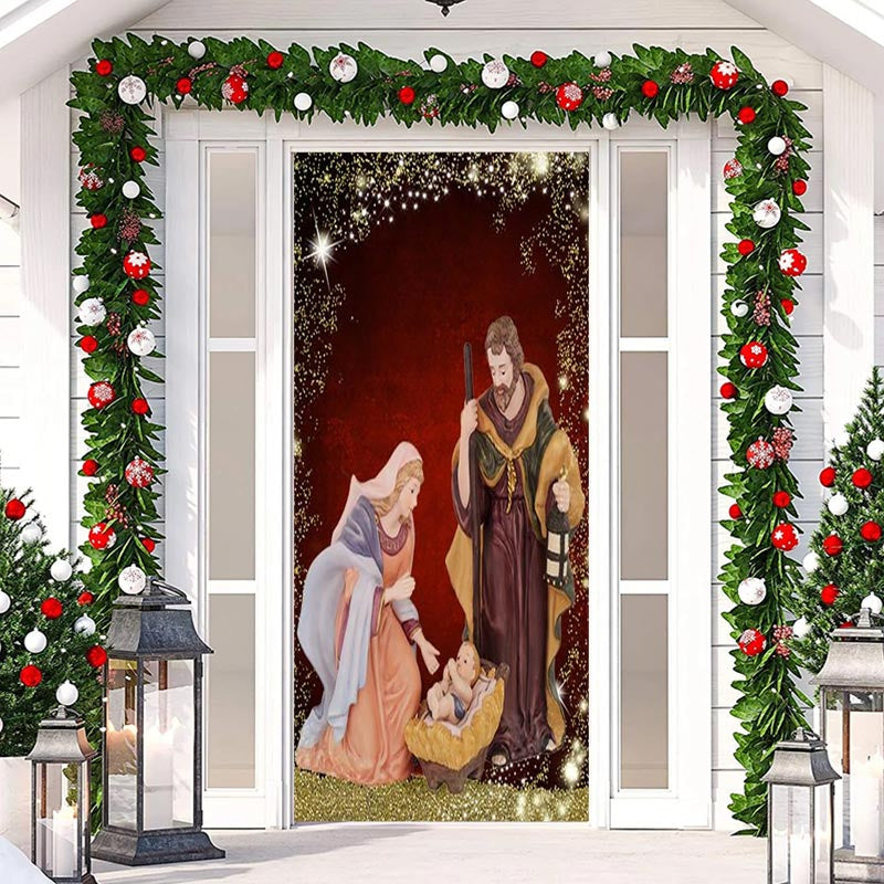 Aperturee - Sparkle Gold Red Human Baby Christmas Door Cover