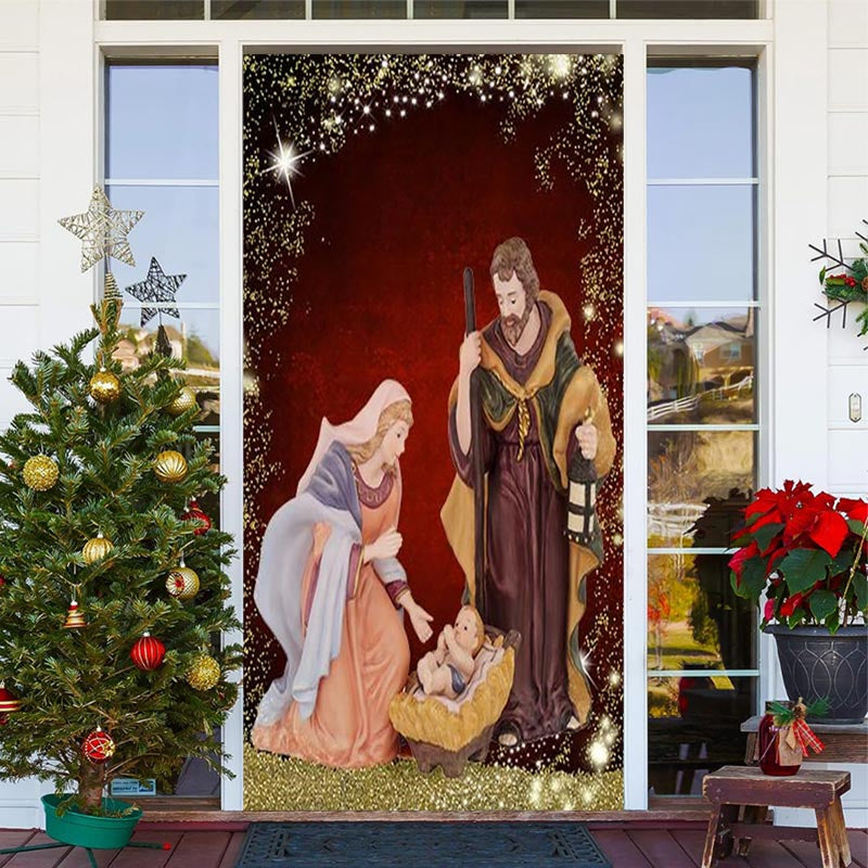 Aperturee - Sparkle Gold Red Human Baby Christmas Door Cover