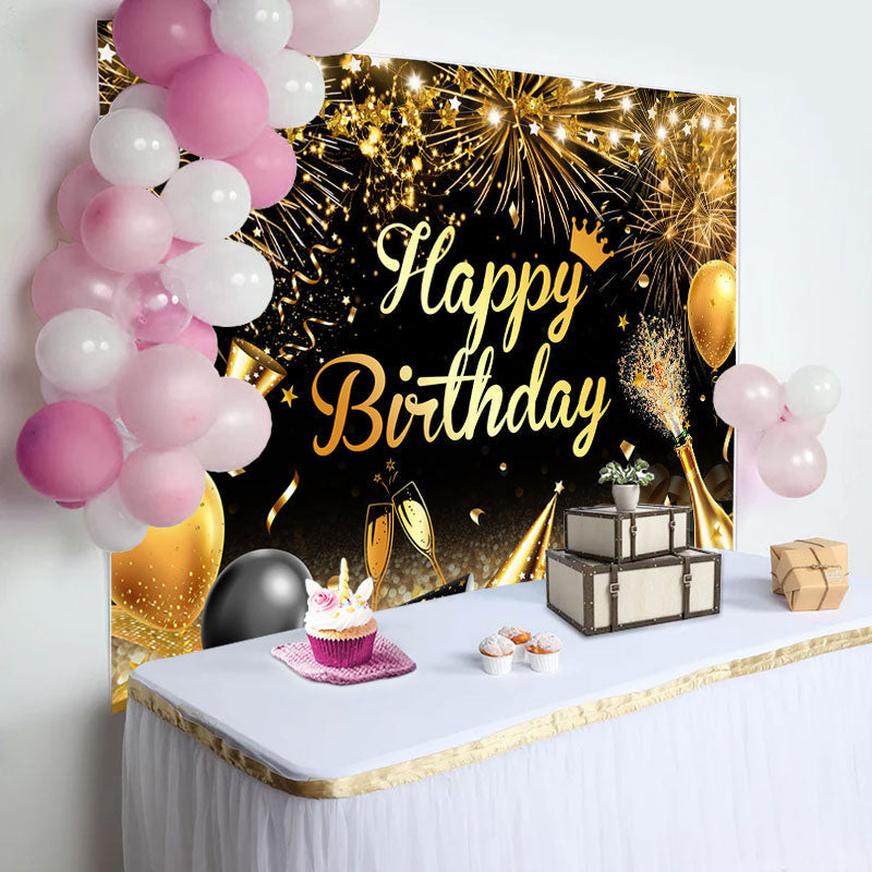 Aperturee - Sparkle Gold Ribbon Balloon Bokeh Birthday Backdrop