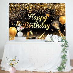 Aperturee - Sparkle Gold Ribbon Balloon Bokeh Birthday Backdrop