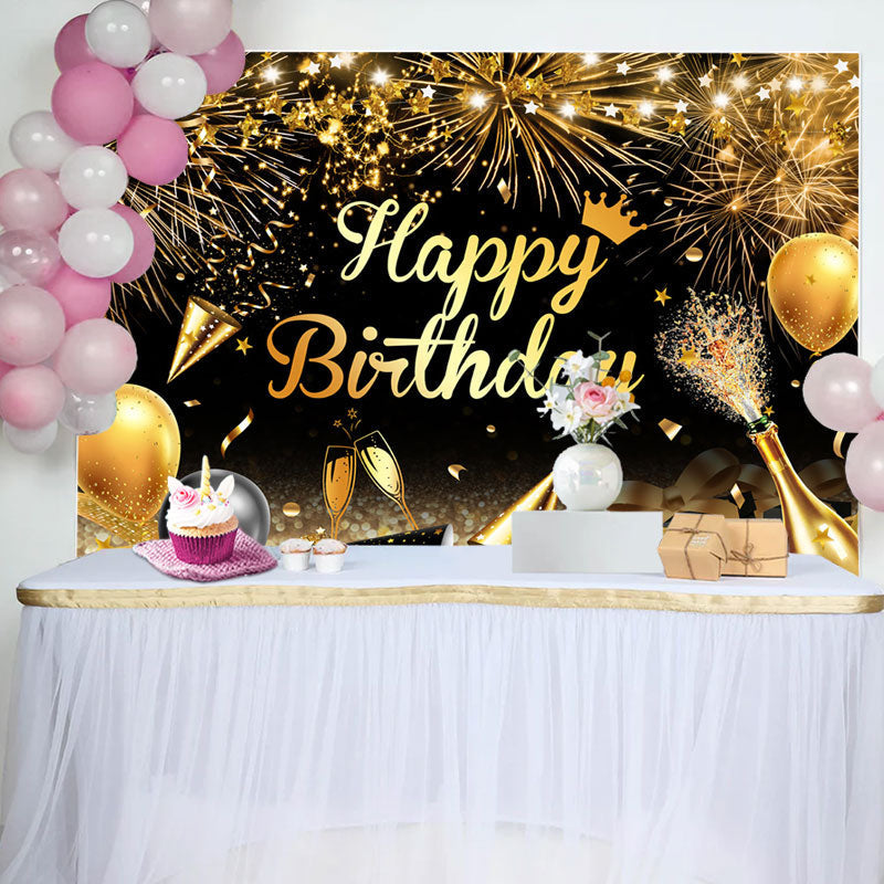 Aperturee - Sparkle Gold Ribbon Balloon Bokeh Birthday Backdrop