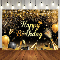 Aperturee - Sparkle Gold Ribbon Balloon Bokeh Birthday Backdrop