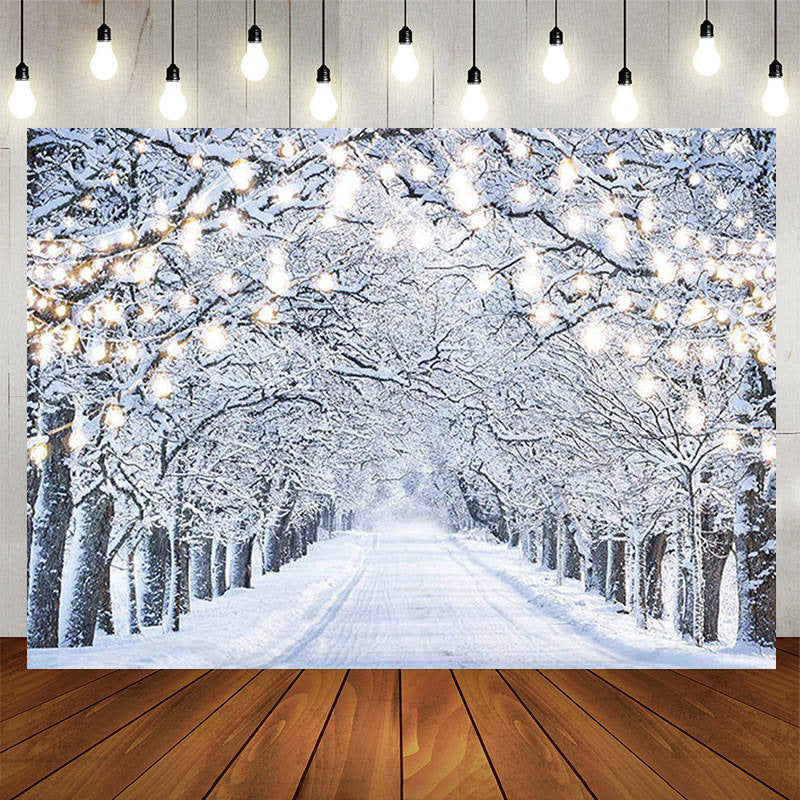 Aperturee - Sparkle Light Snowy Forest Path Bokeh Party Backdrop