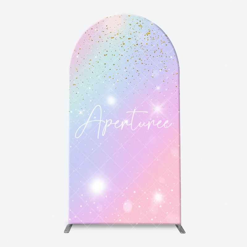 Aperturee - Sparkle Rainbow Gold Glitter Arch Birthday Backdrop