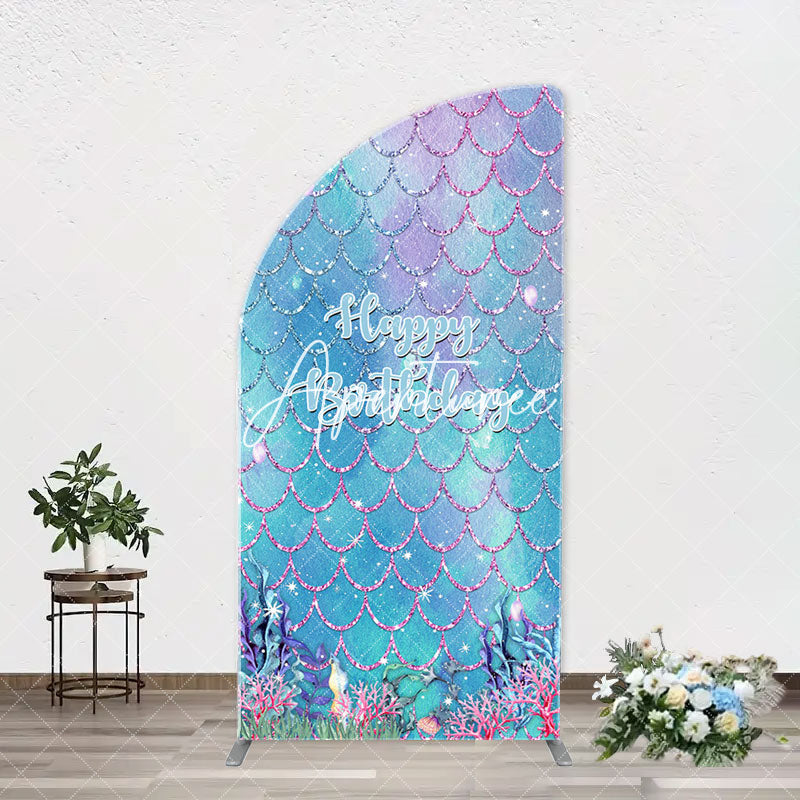 Aperturee - Sparkle Scales Coral Mermaid Arch Birthday Backdrop