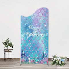 Aperturee - Sparkle Scales Coral Mermaid Arch Birthday Backdrop