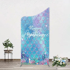 Aperturee - Sparkle Scales Coral Mermaid Arch Birthday Backdrop