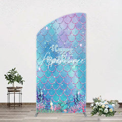 Aperturee - Sparkle Scales Coral Mermaid Arch Birthday Backdrop