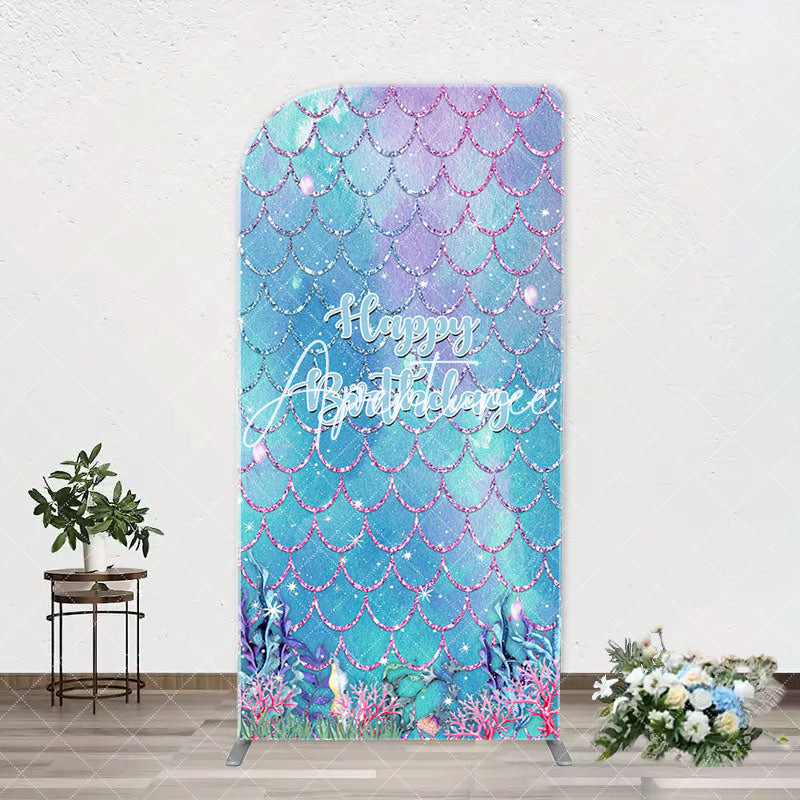 Aperturee - Sparkle Scales Coral Mermaid Arch Birthday Backdrop