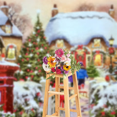 Aperturee - Sparkle Snowy House Child Merry Christmas Backdrop