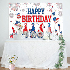 Aperturee - Sparkle Usa Flag Gnome White Happy Birthday Backdrop