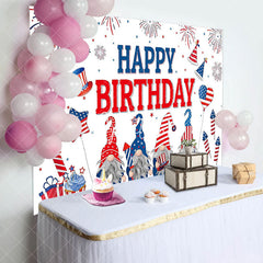 Aperturee - Sparkle Usa Flag Gnome White Happy Birthday Backdrop