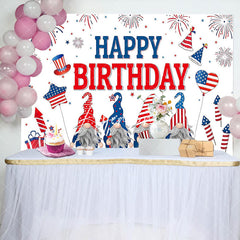 Aperturee - Sparkle Usa Flag Gnome White Happy Birthday Backdrop