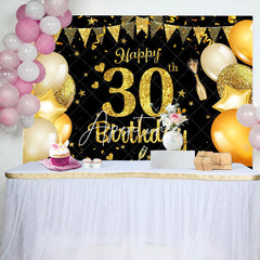 Aperturee - Sparkles Golden Balloon 30th Happy Birthday Backdrop